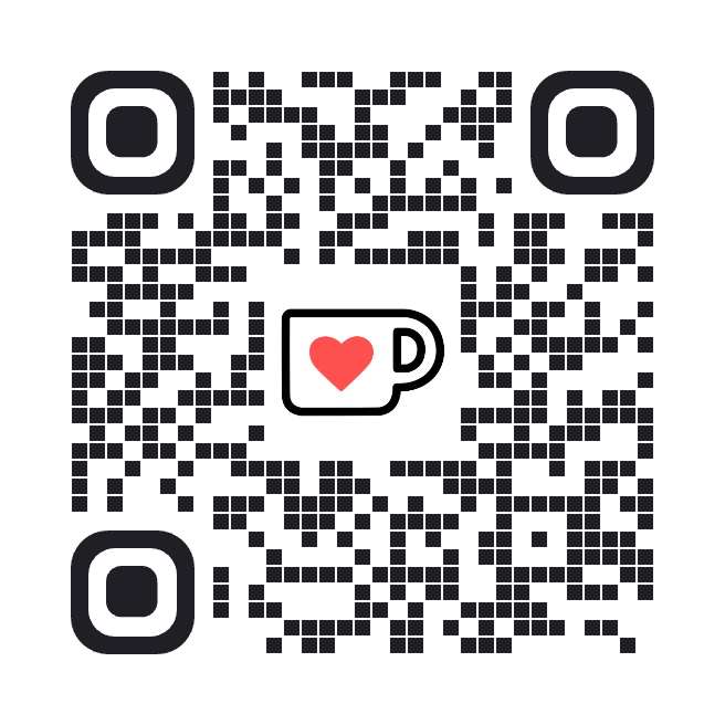 A QR code with the Ko-fi logo in the center